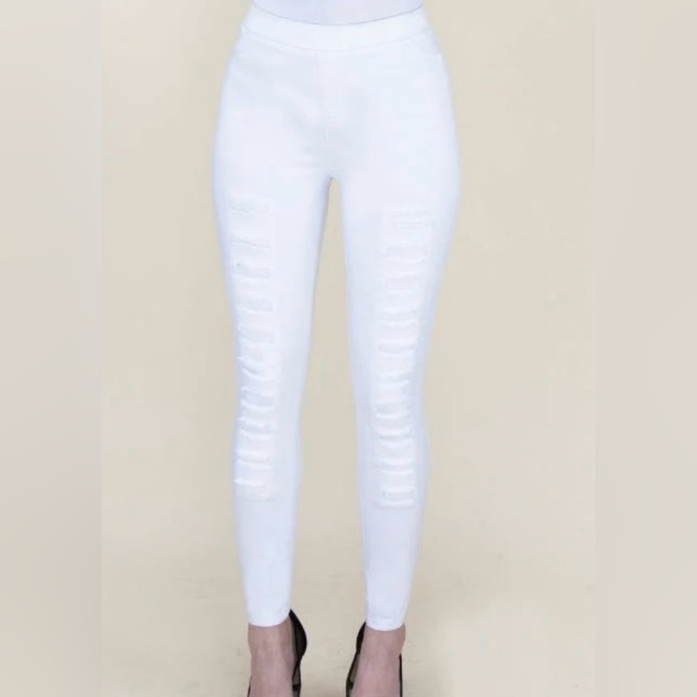 Women Distressed White Colored Accessorize Jeggings / Leggings Pants Size S/M